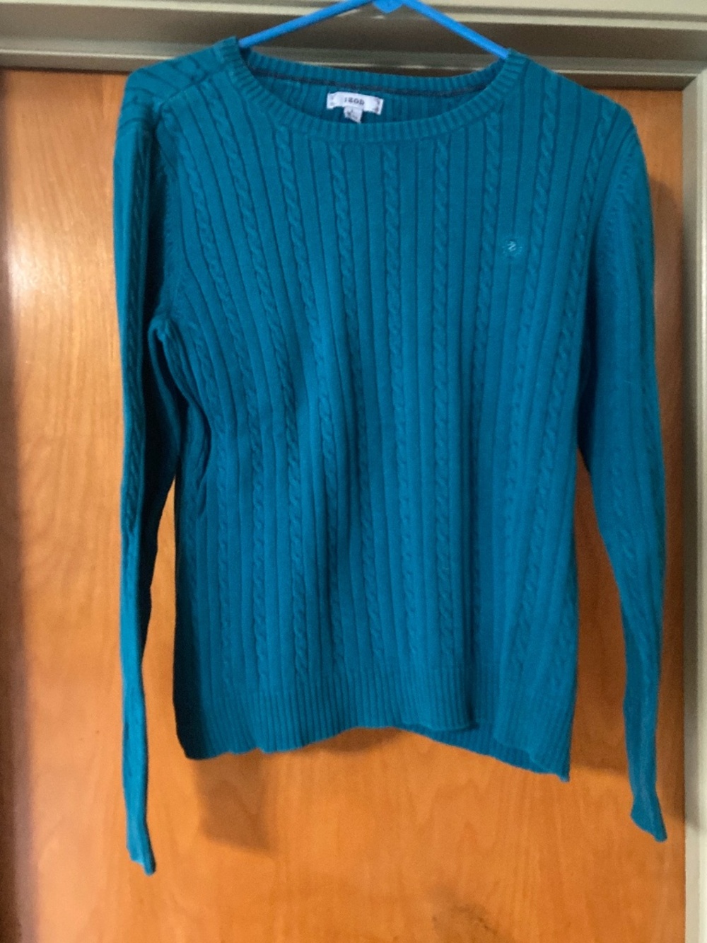 Izod Turquoise Blue Cable Knit Sweater 100% Cotton Preppy Classic Large